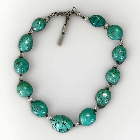 Vintage Chunky Gemstone Statement Necklace Light Turquoise Howlite Beads - 181.g - Picture 5 of 10